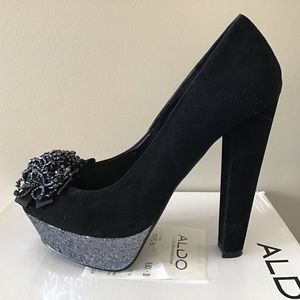 Aldo Black Velvet Jeweled High Heels, size 8